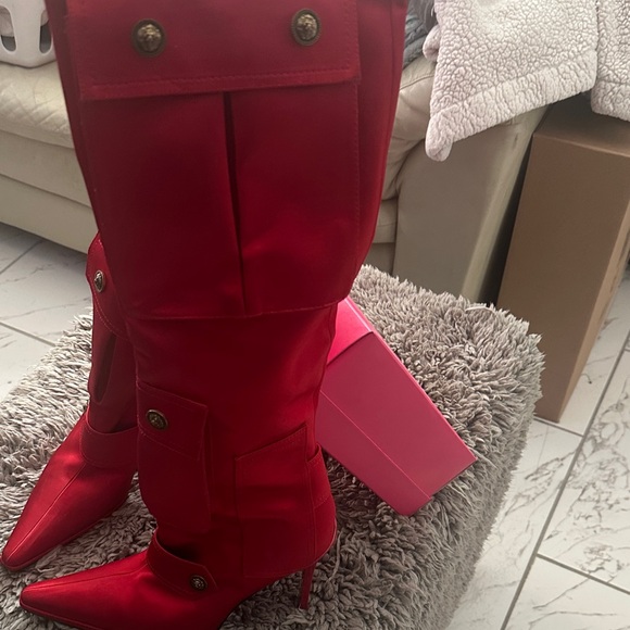 Jeffrey Campbell Red Heeled Boots with Button Detail - Picture 2 of 5